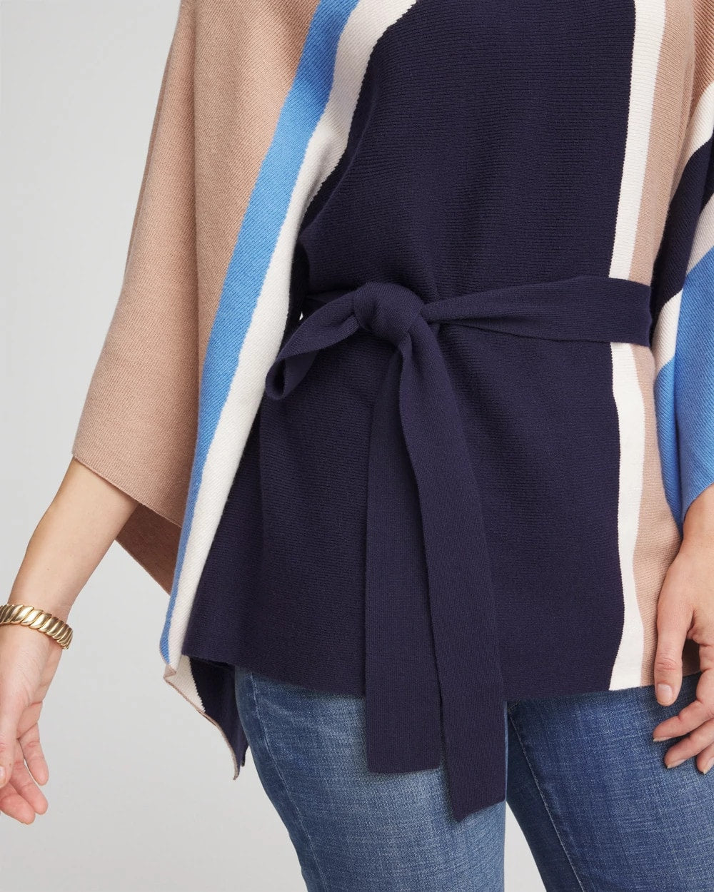 Belted Colorblock Poncho