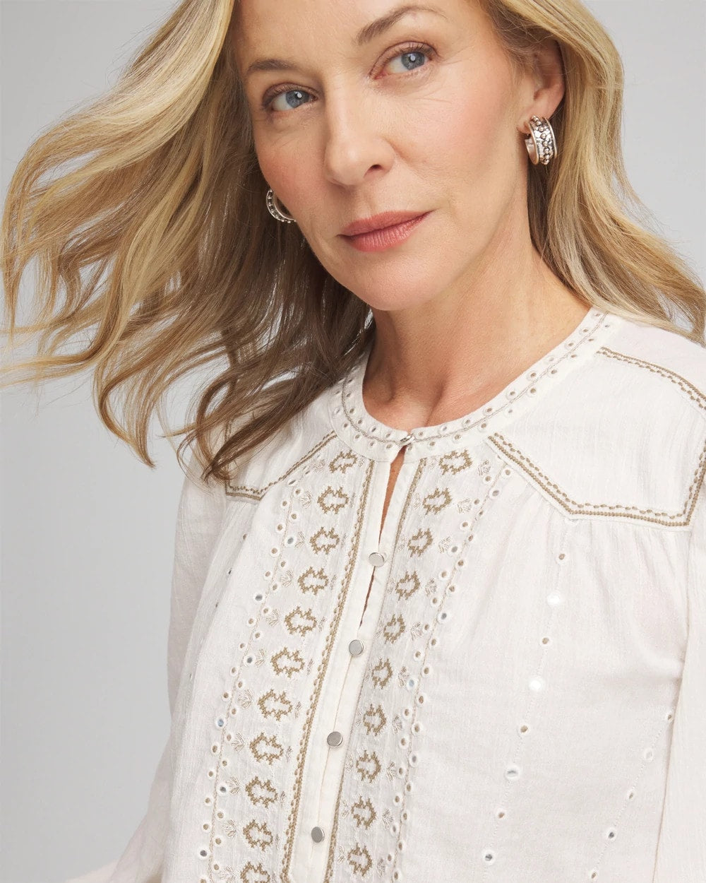 Embroidered Crinkle-Cotton Blouse