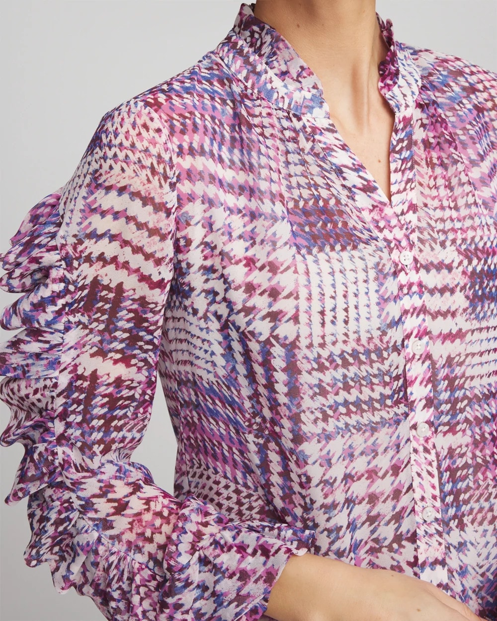 Gingham-Print Georgette Blouse