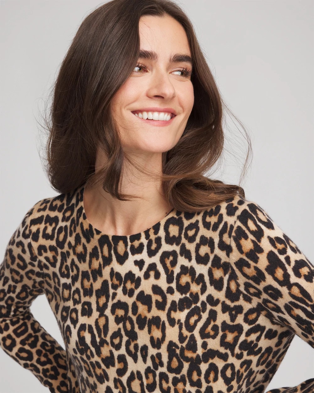 Cashmere Animal Long-Sleeve Pullover Sweater