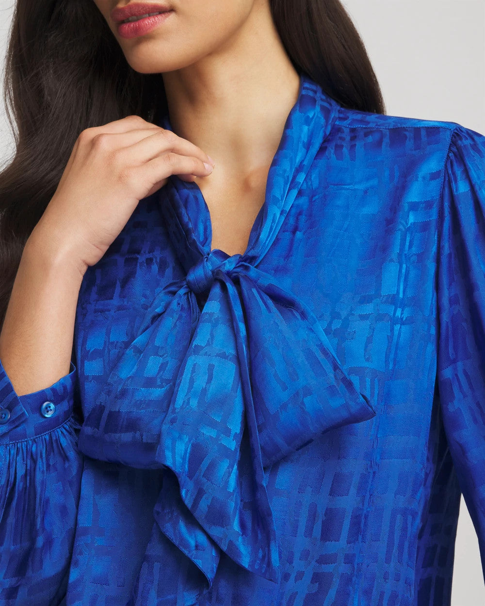 Jacquard Tie-Front Blouse