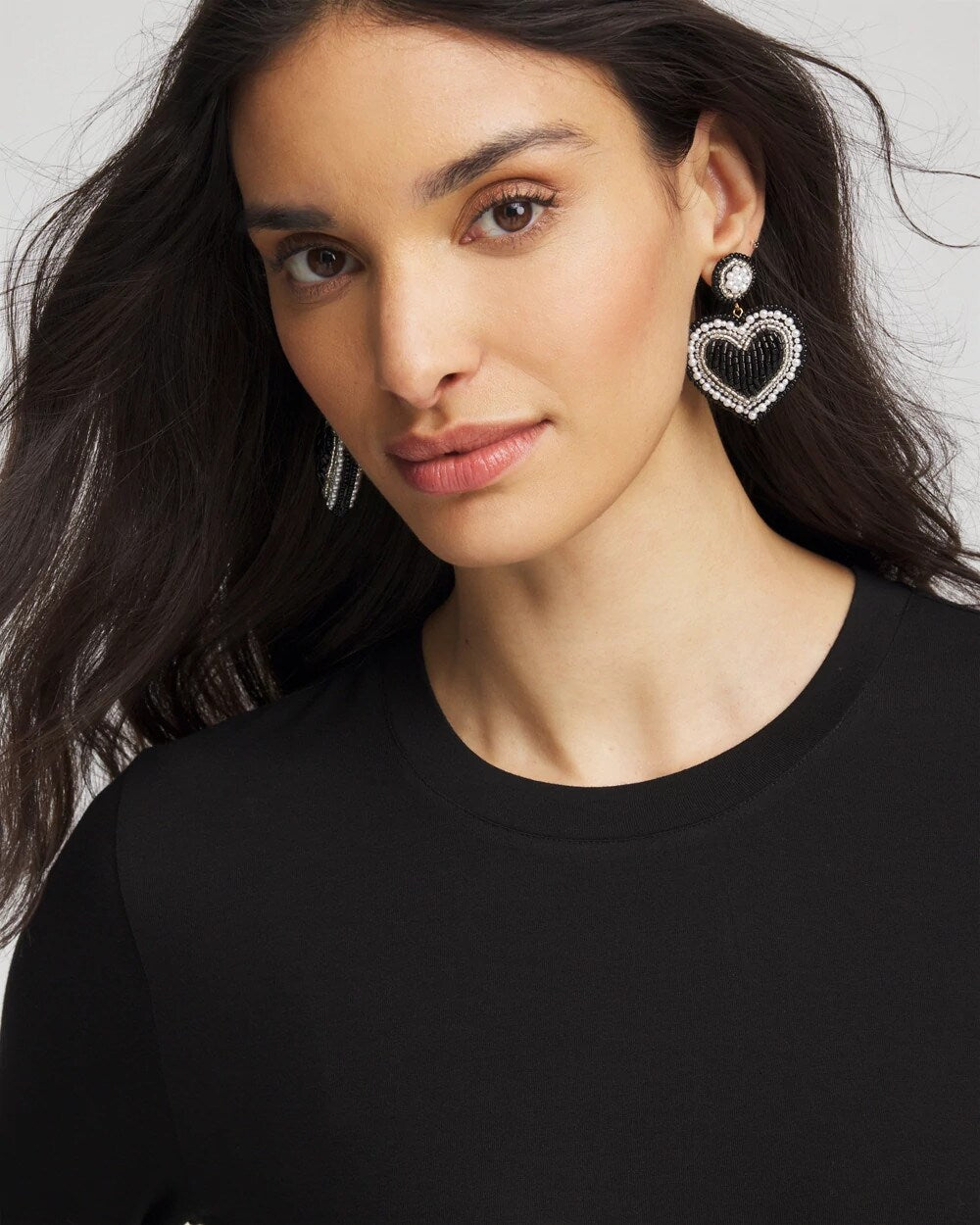 Black Beaded Heart Drop Earrings