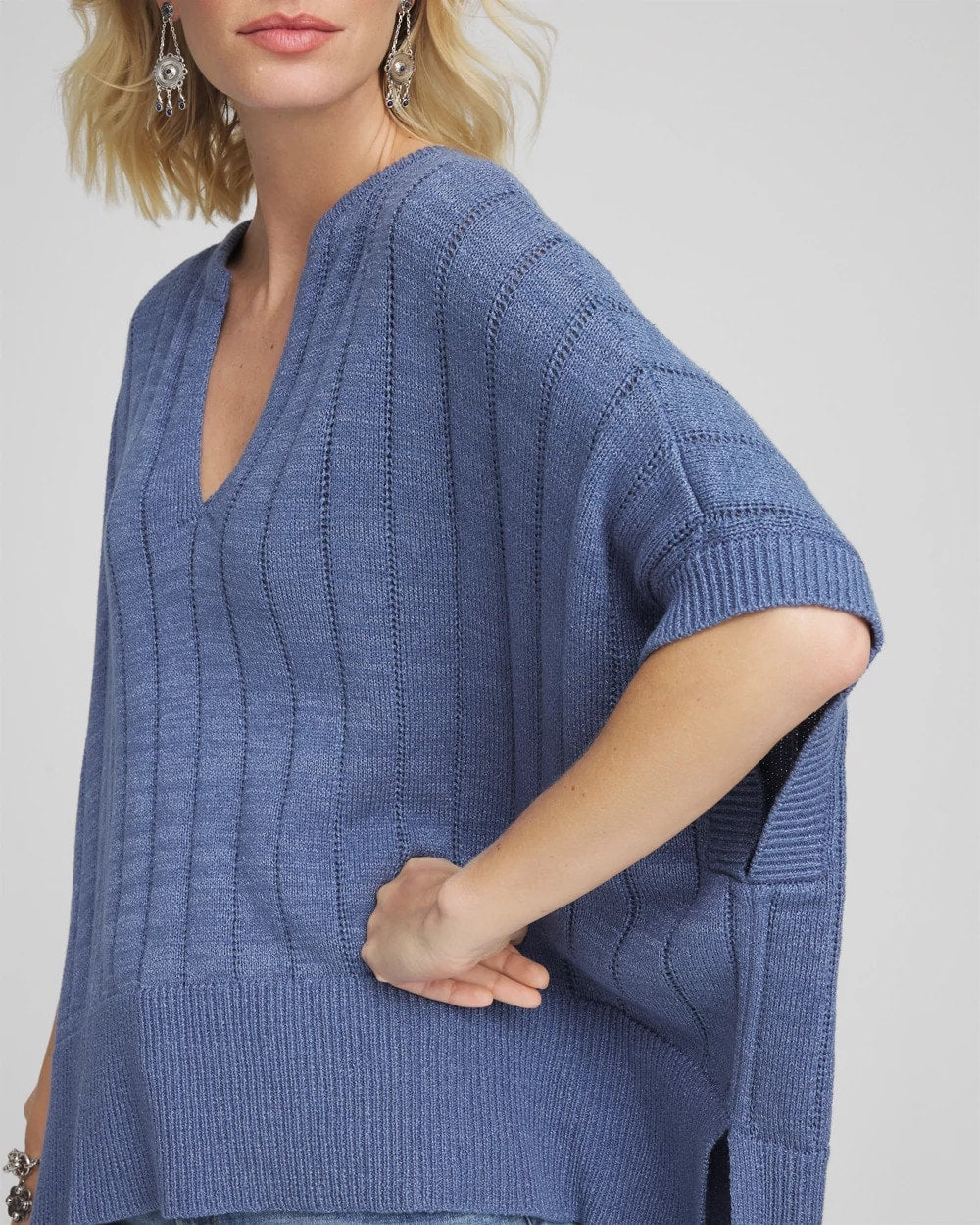 Open-Knit Splitneck Poncho