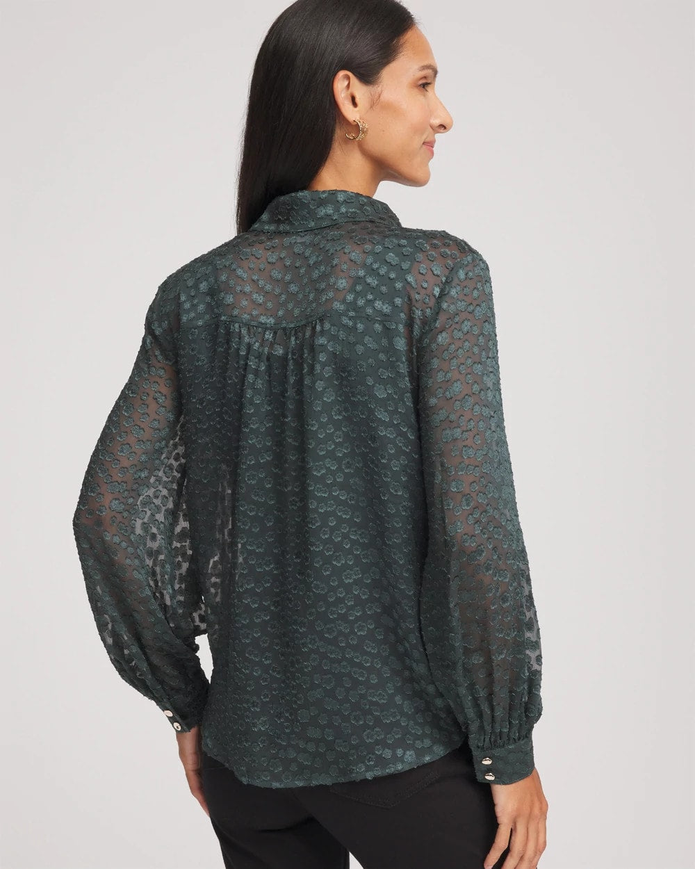 Clip-Dot Billow-Sleeve Blouse