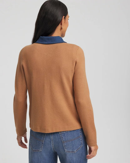 Collared Denim Trim Cardigan