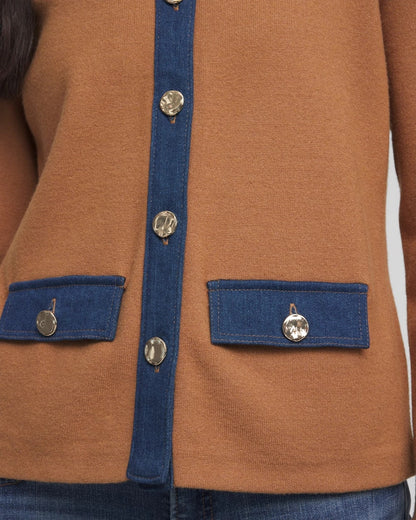 Collared Denim Trim Cardigan