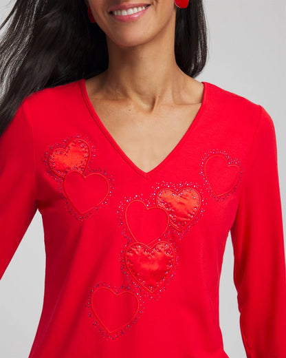 Embellished Heart V-Neck Tee