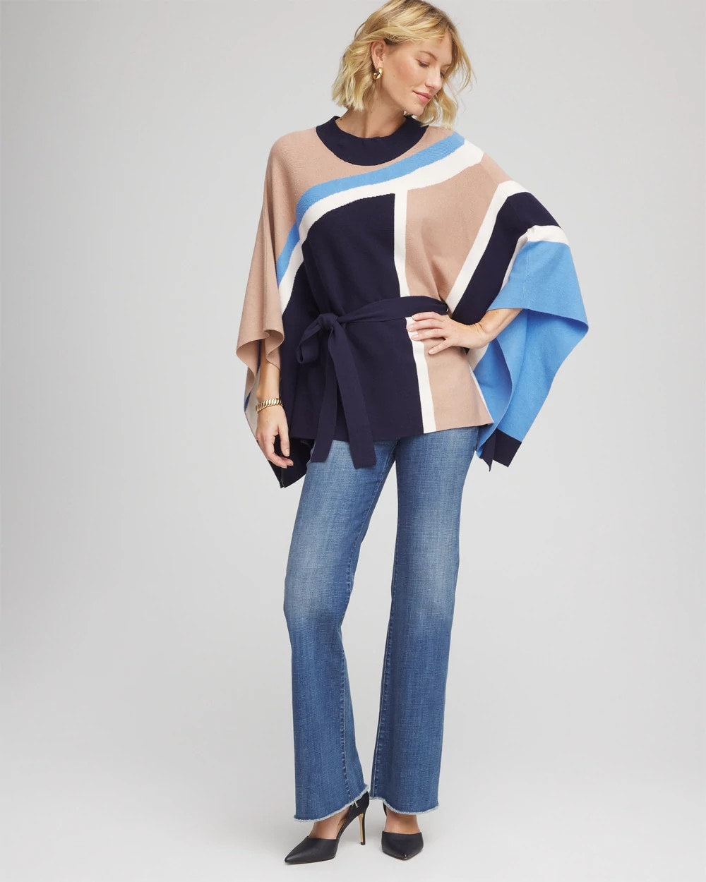 Belted Colorblock Poncho