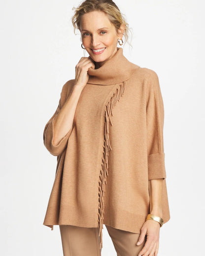 Cowlneck Knit Fringe Poncho