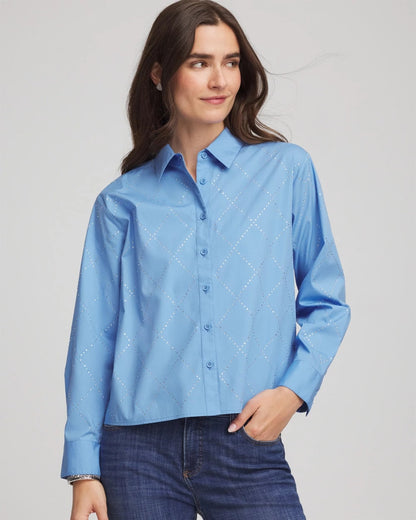 Embellished Stretch Cotton Collared Shirt