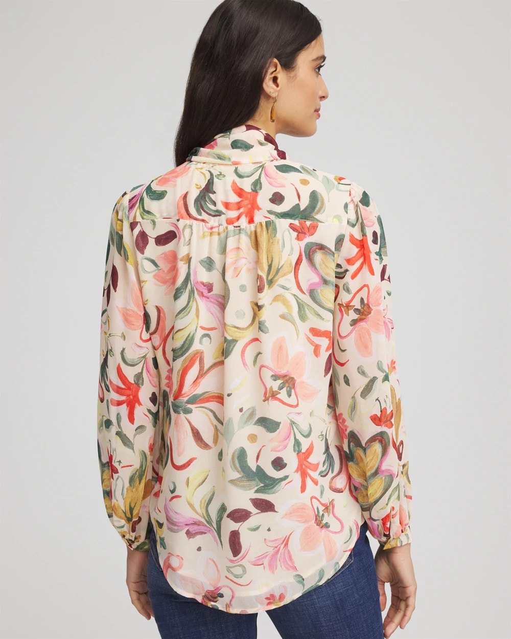Floral Jacquard Tie-Front Blouse