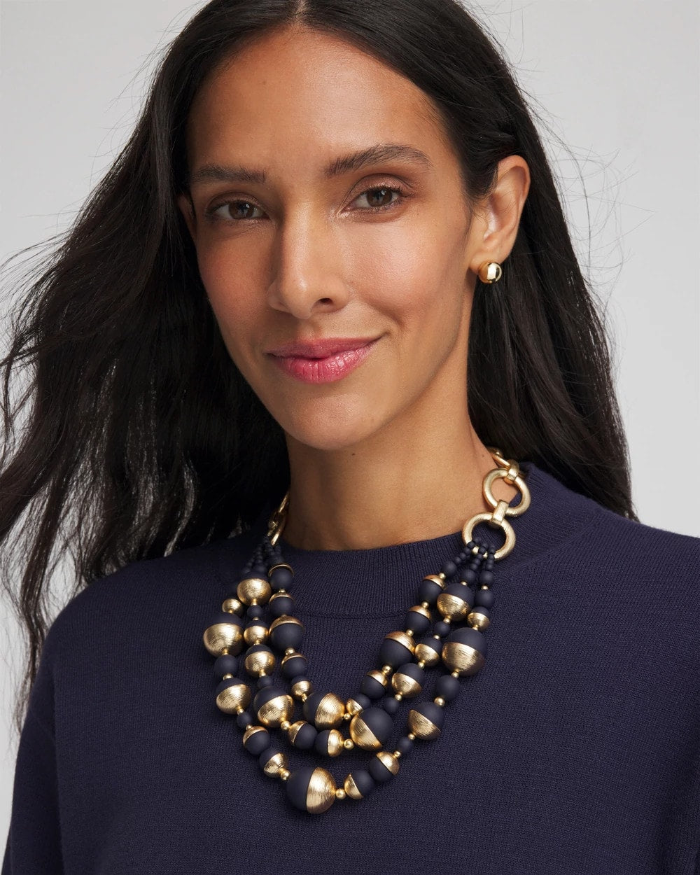 Gold & Navy Bead Necklace