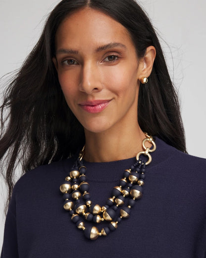 Gold & Navy Bead Necklace