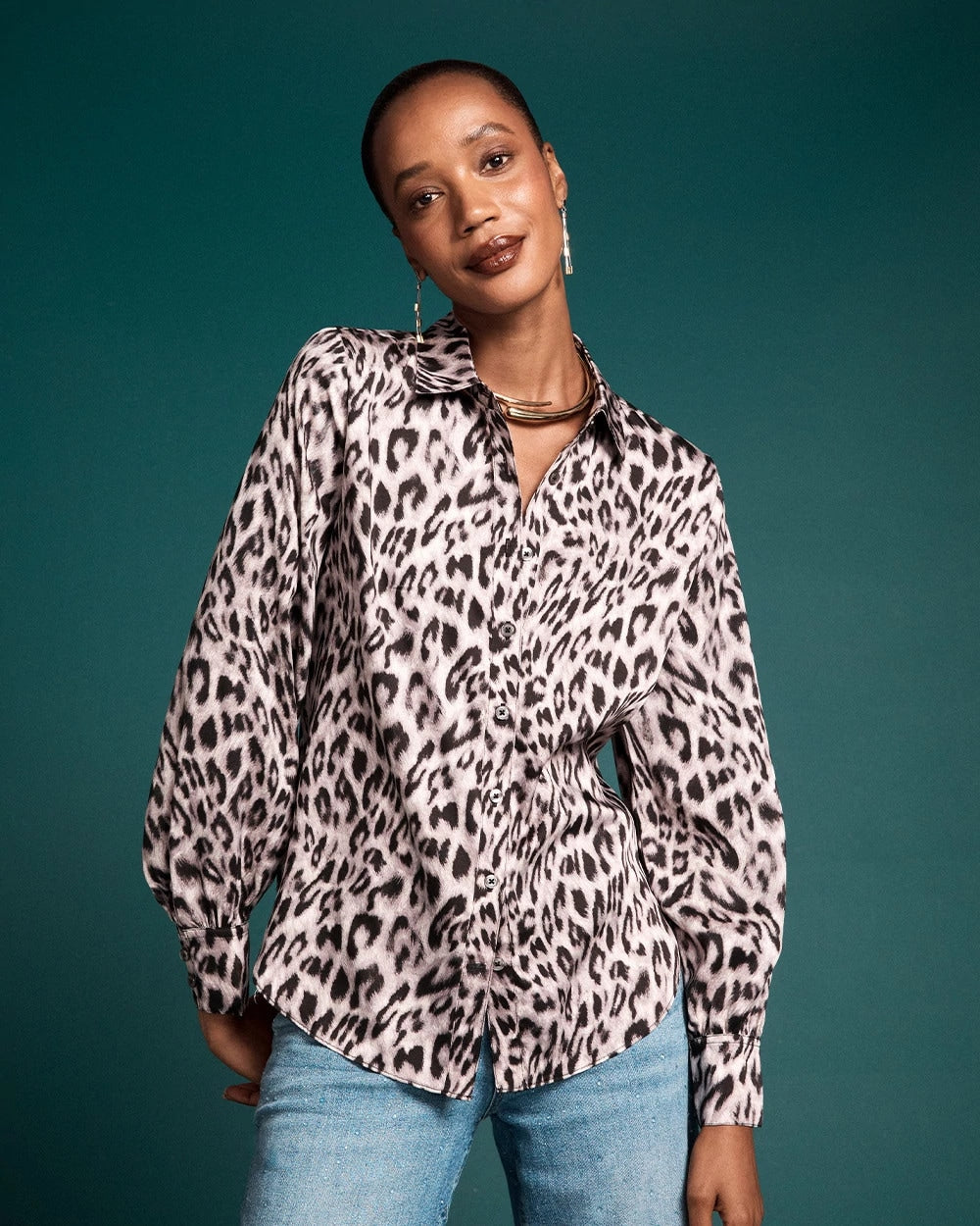 Faux Silk Snowy Animal Shirt