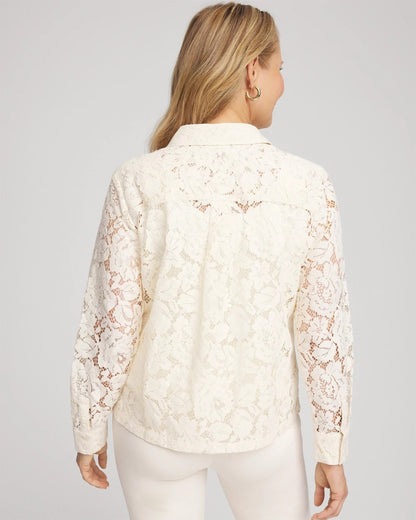 Classic-Fit Collared Lace Shirt