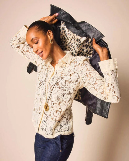 Classic-Fit Collared Lace Shirt