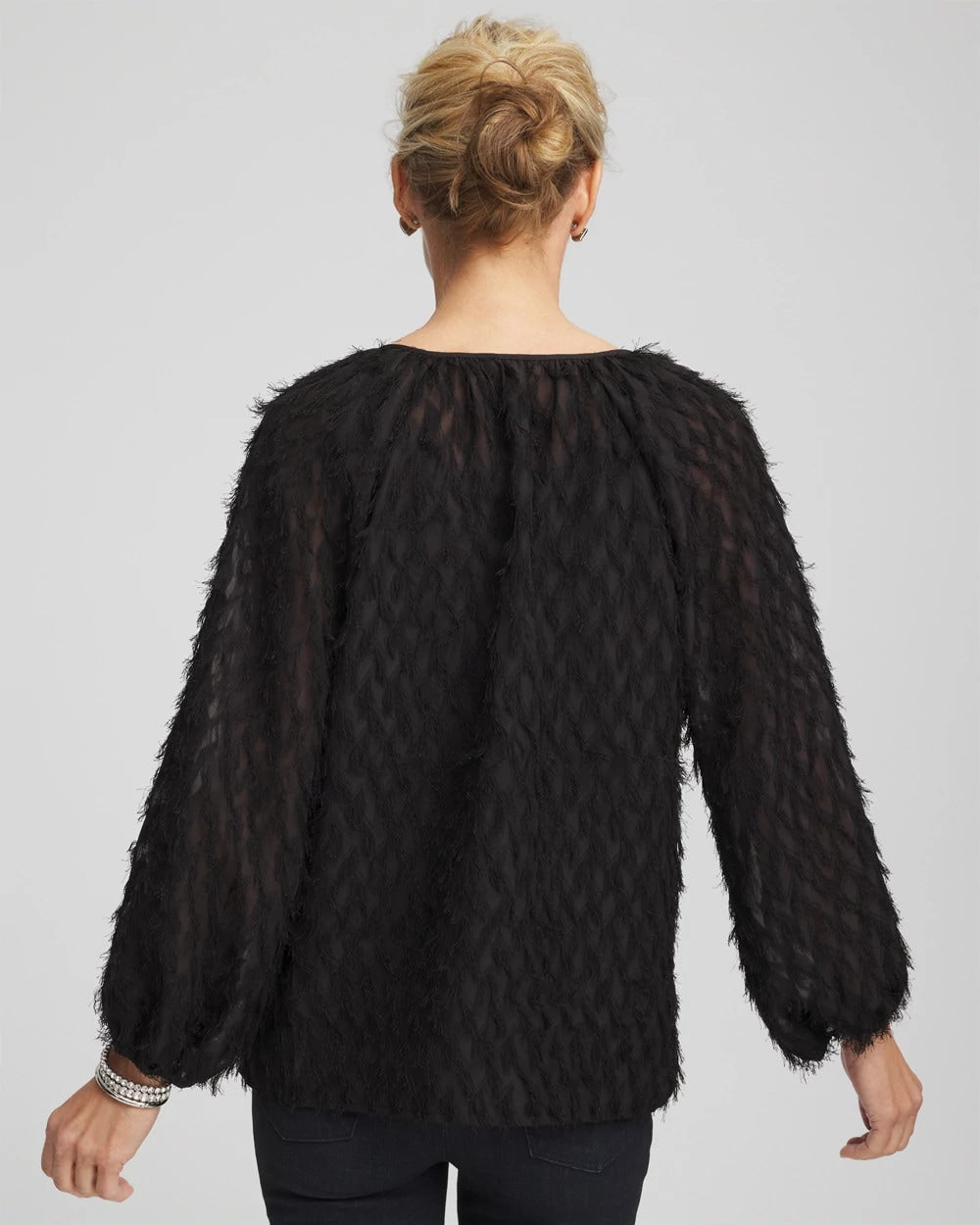 Feathered Pullover Peasant Blouse