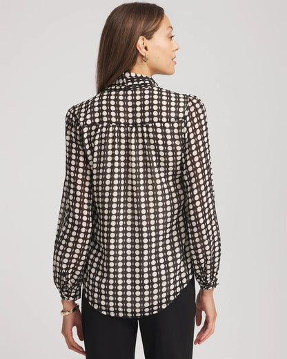 Clip-Dot Tie-Front Blouse