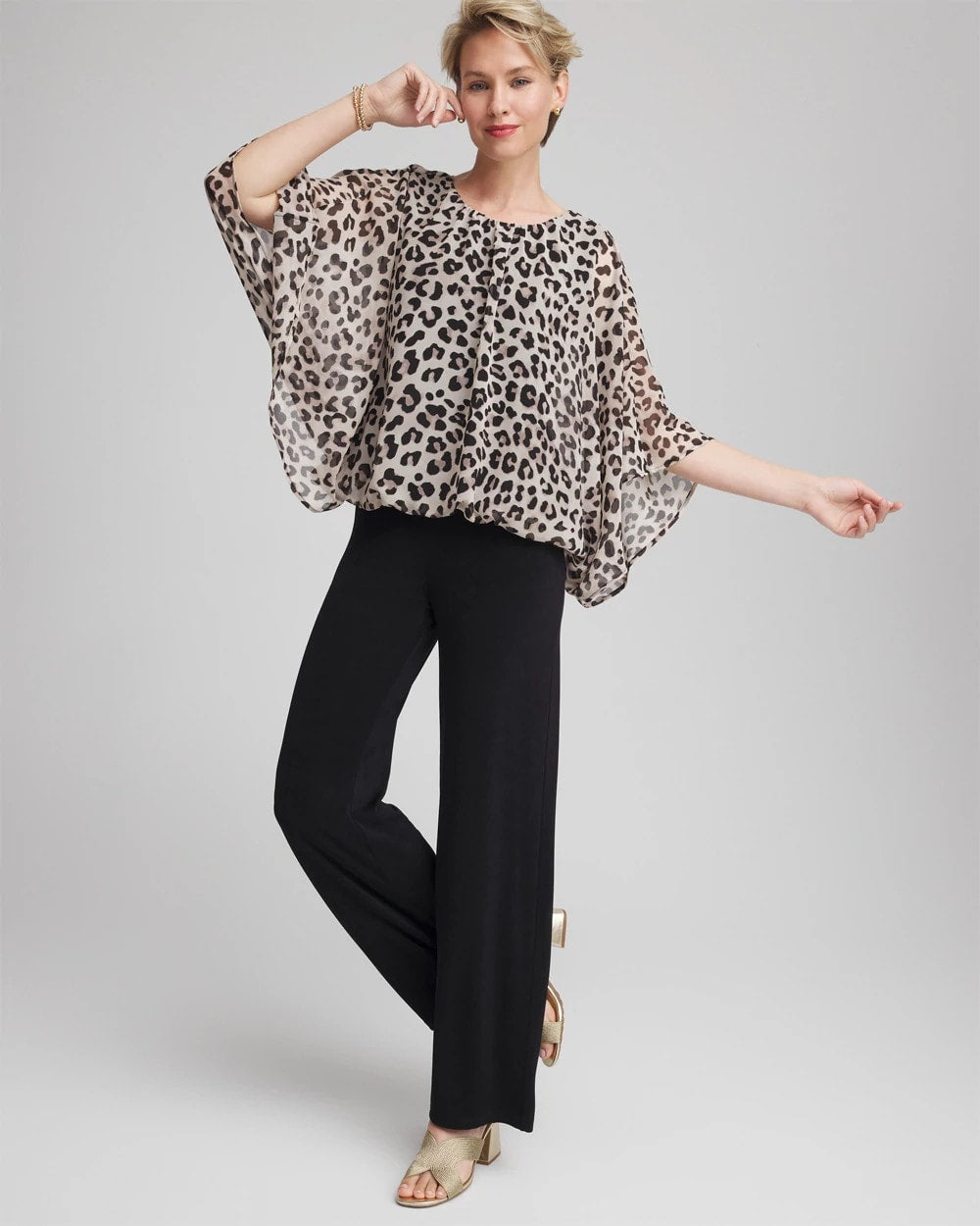 Travelers™ Animal-Print Bubble-Hem Chiffon Blouse