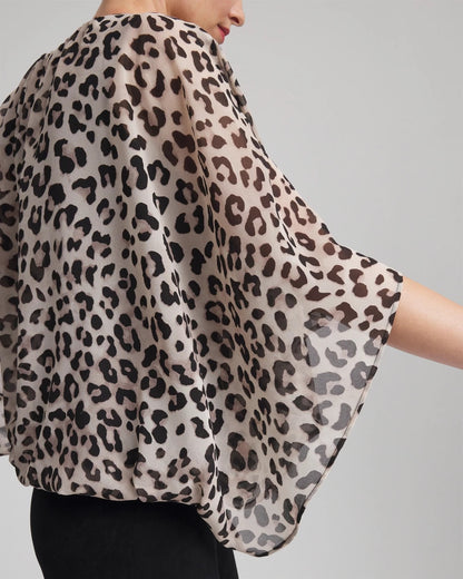 Travelers™ Animal-Print Bubble-Hem Chiffon Blouse