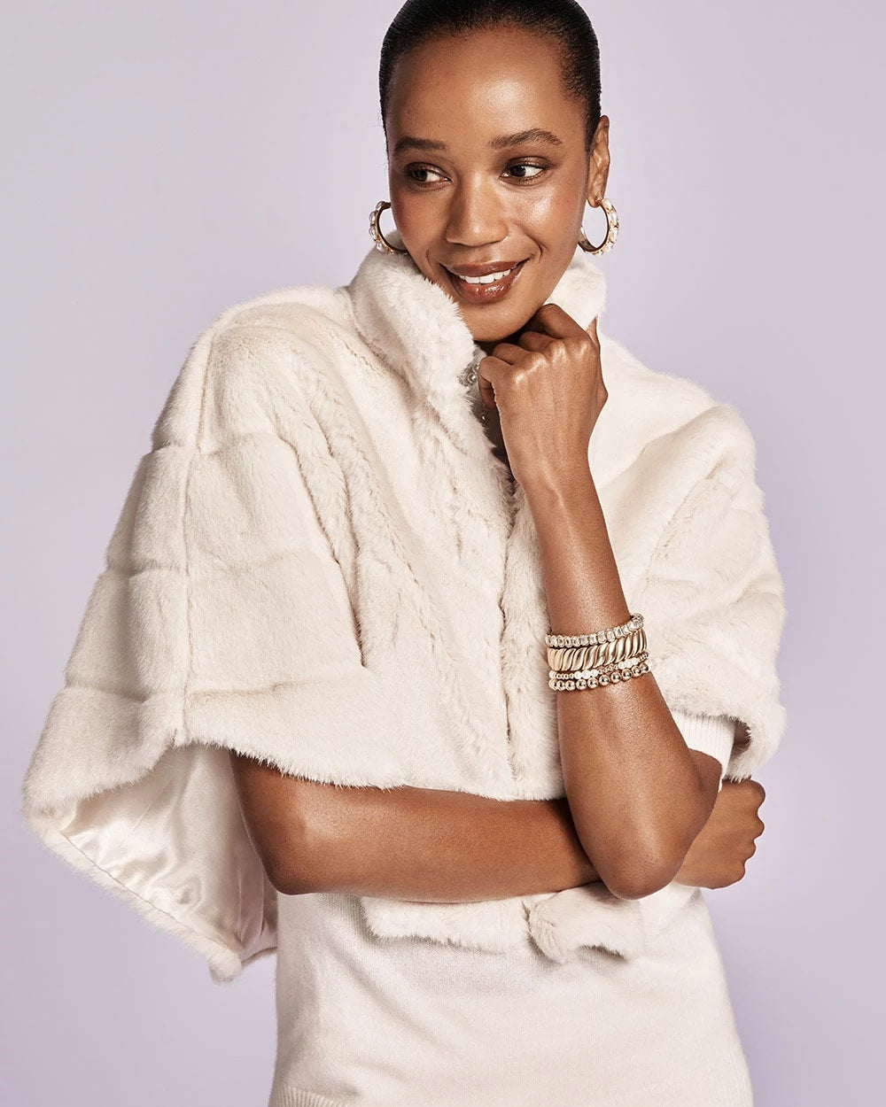 Faux Fur Funnelneck Capelet