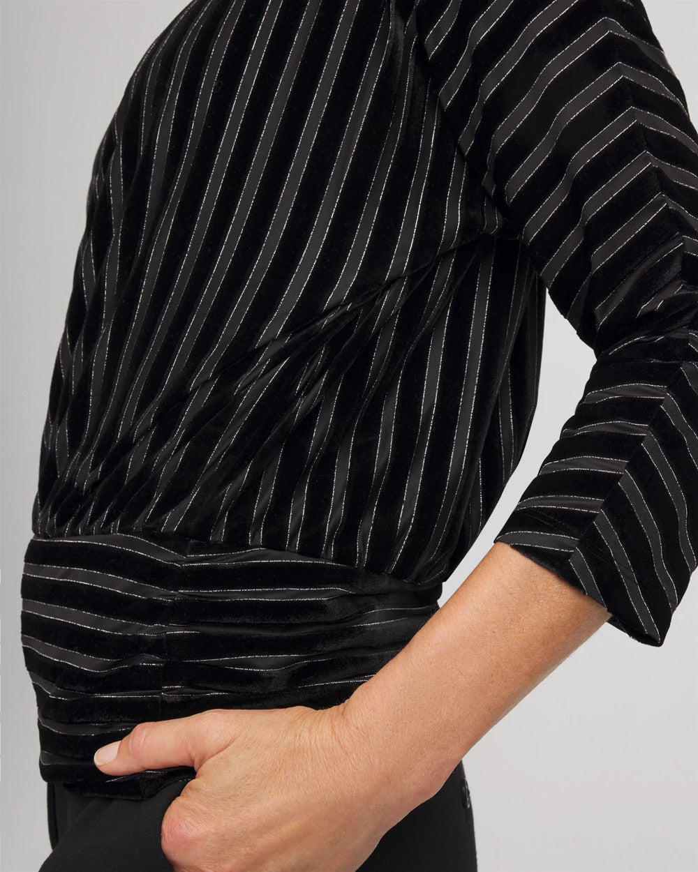 Velvet Burnout Stripe Banded-Bottom Top