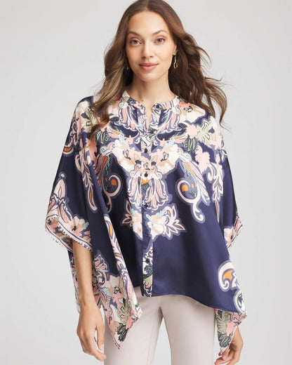 Collarless Floral-Paisley Poncho