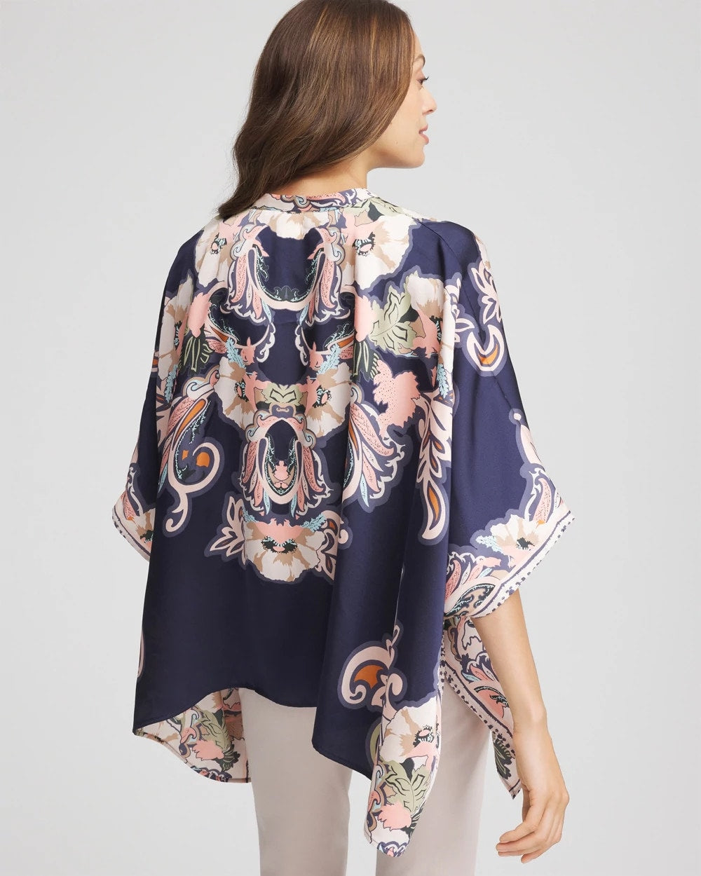 Collarless Floral-Paisley Poncho