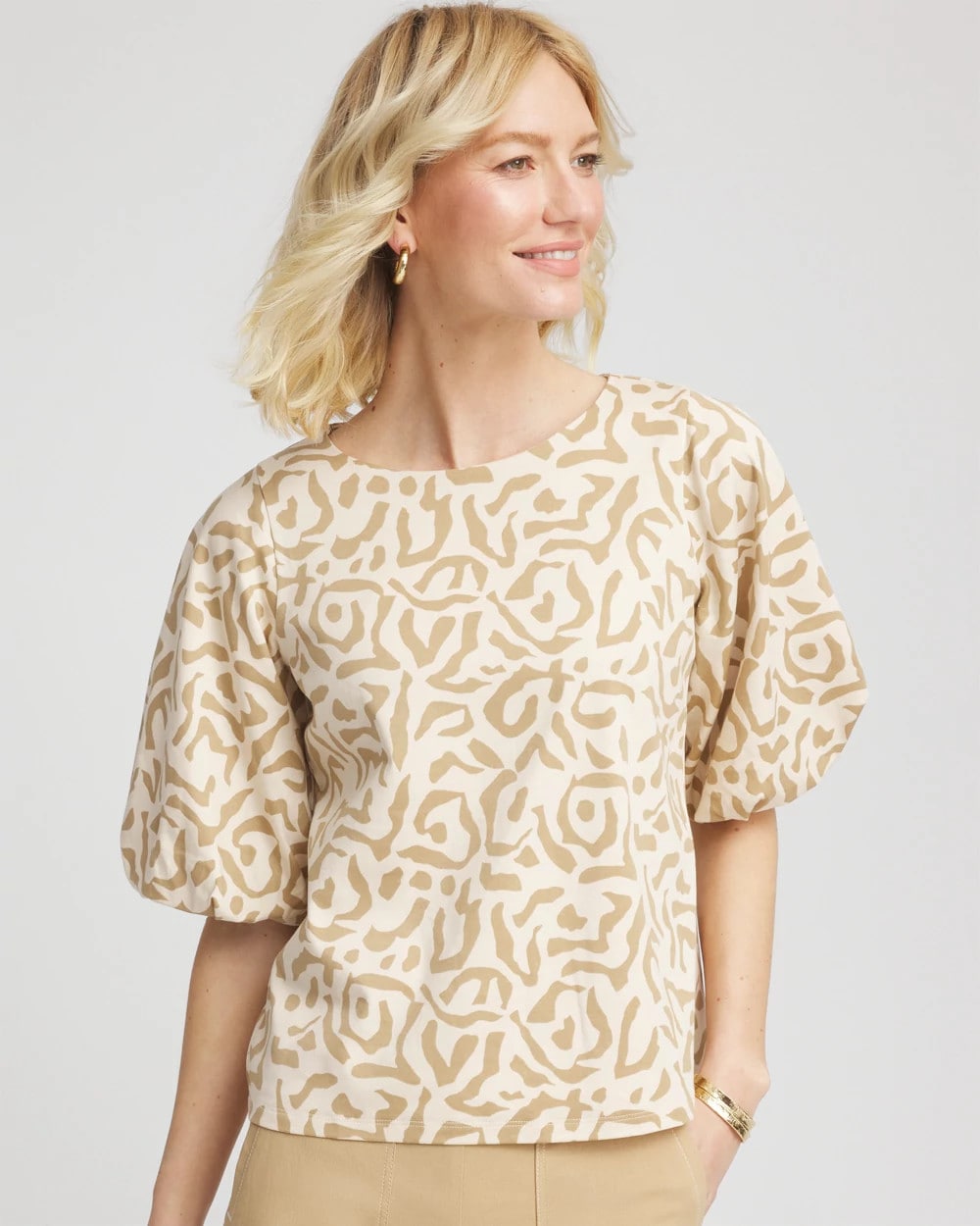 Animal Print Bubble Sleeve Top
