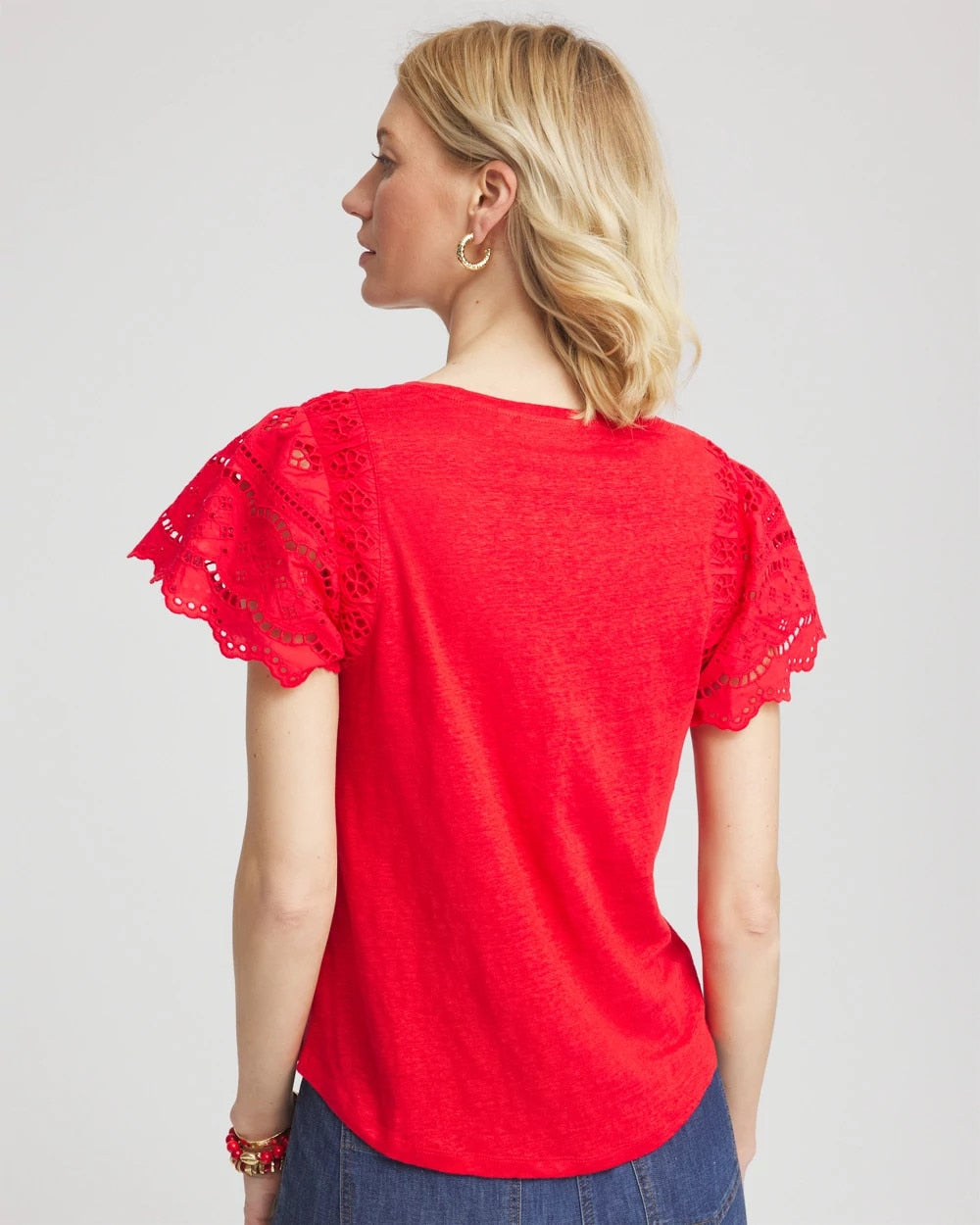 Linen Embroidered Lace Tee
