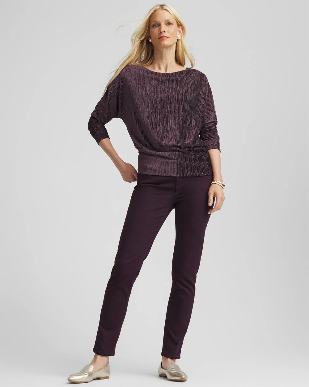 Crinkle Velvet Banded-Bottom Top