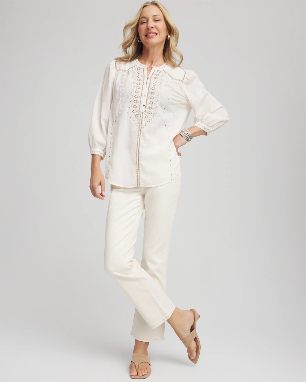 Embroidered Crinkle-Cotton Blouse