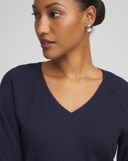 Textured Raglan V-Neck Top