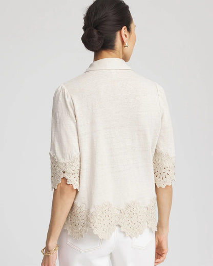 Crochet Trim Linen Shirt
