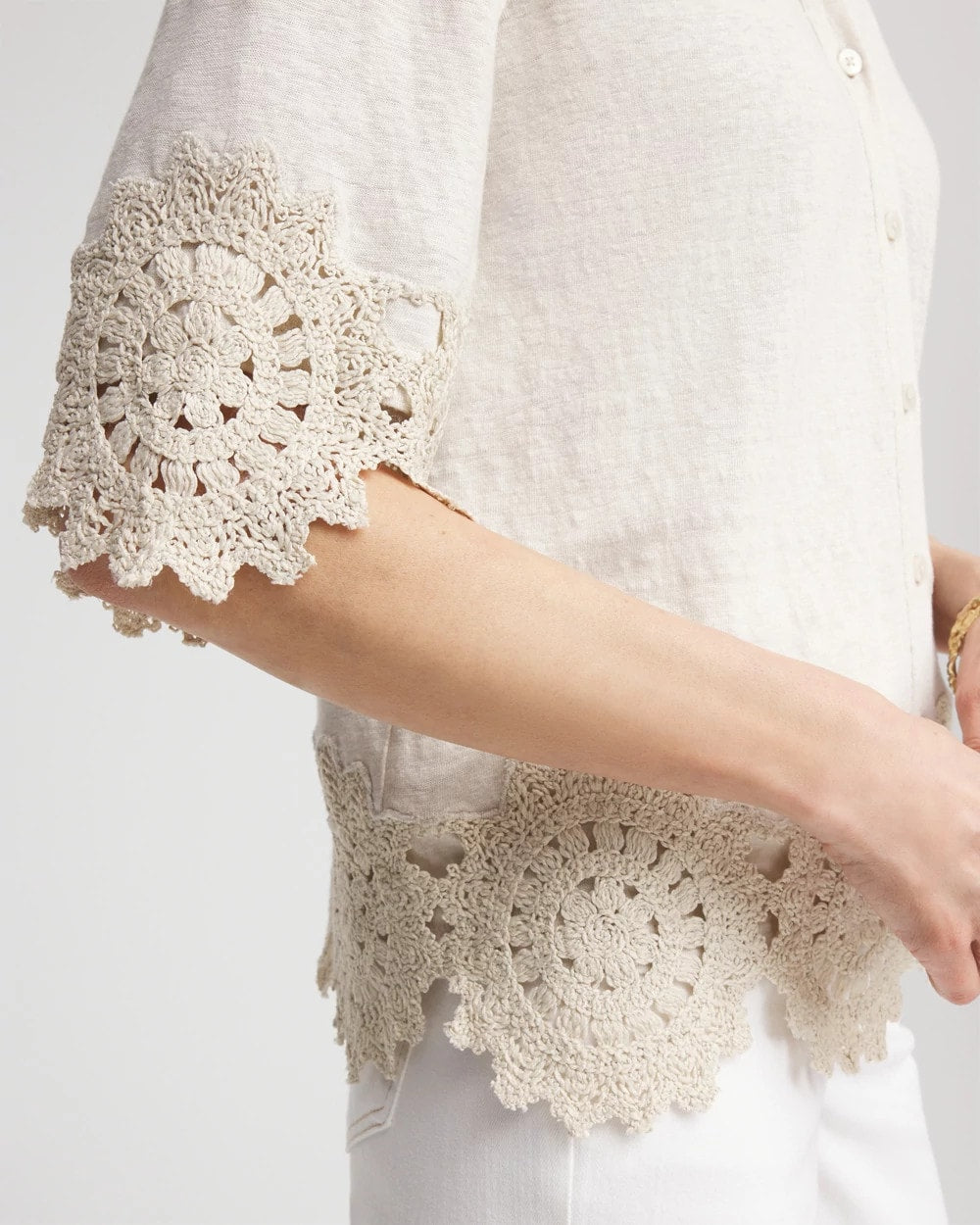 Crochet Trim Linen Shirt