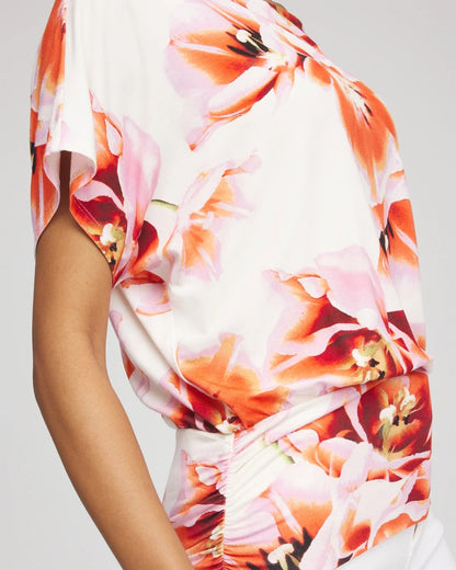 Touch of Cool™ Tropical Ruched Banded Hem Top