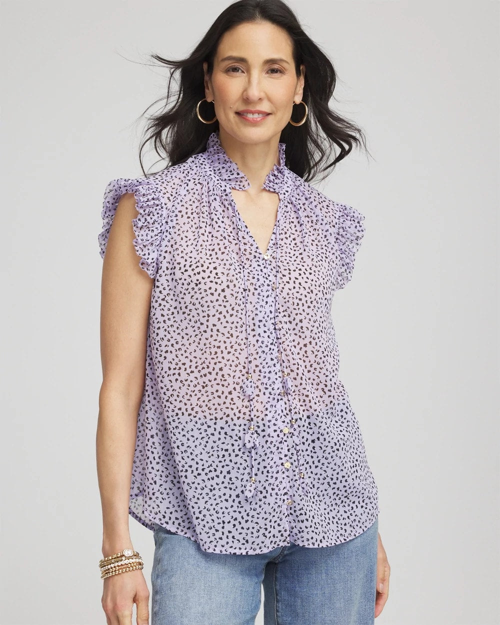 Cheetah Print Ruffle-Collar Blouse