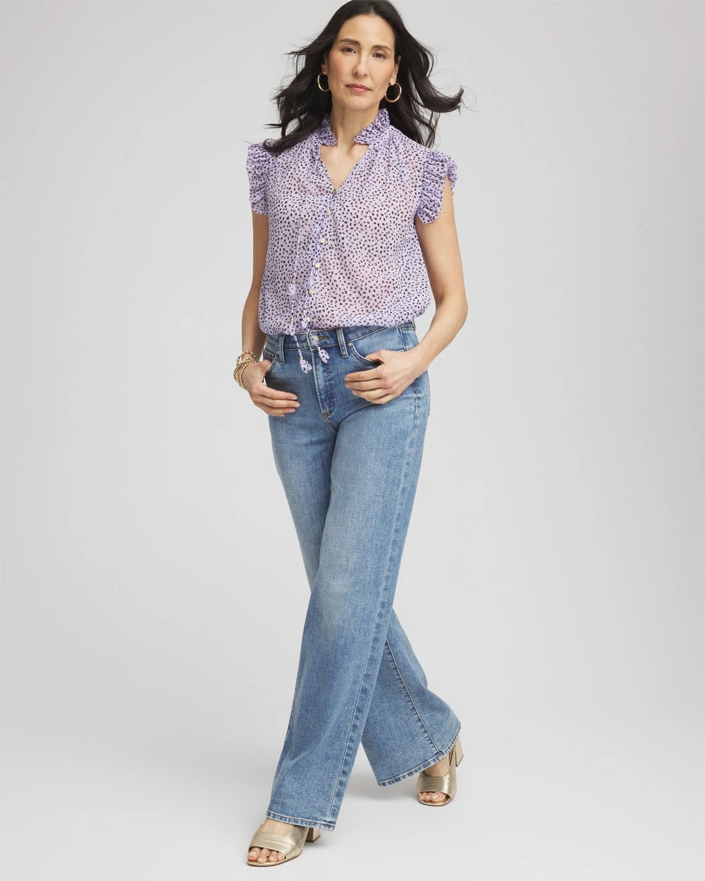 Cheetah Print Ruffle-Collar Blouse