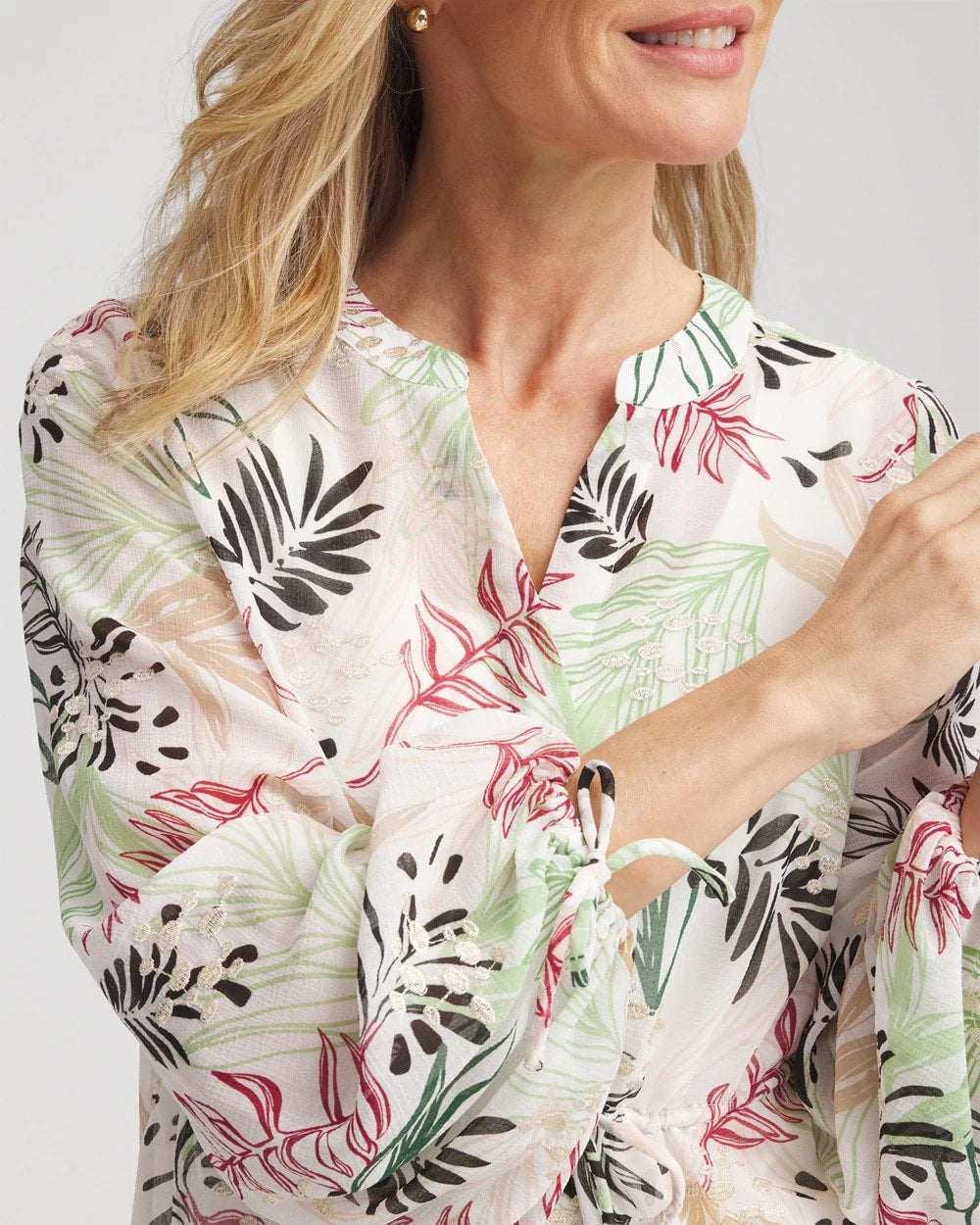 Drawstring Crinkle Chiffon Blouse