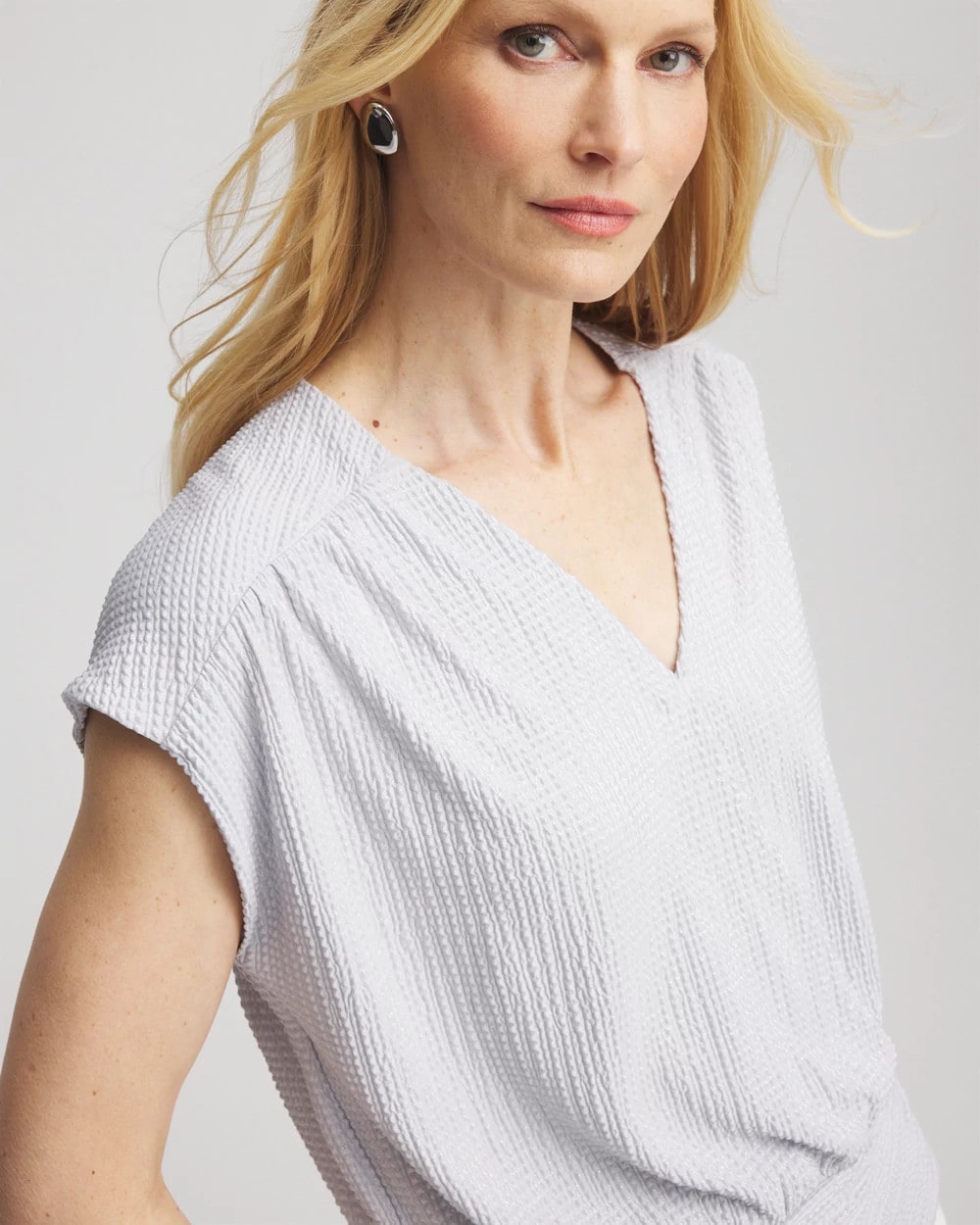 Foiled Knit Banded Bottom Top
