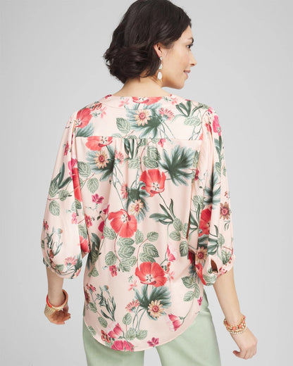 Floral Satin Tie-Front Pullover Top