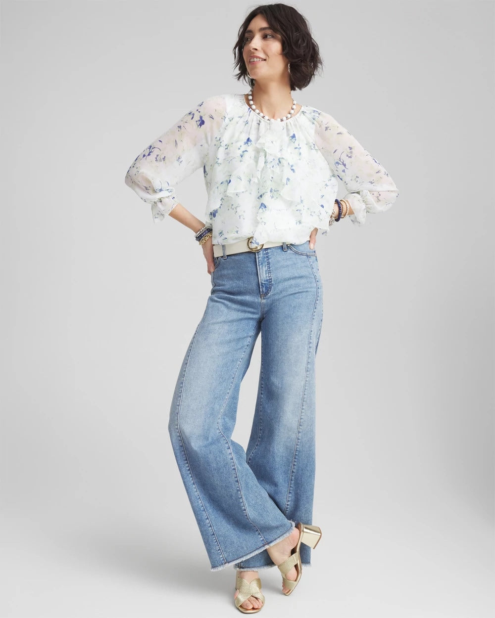 Georgette Sheer Ruffle Blouse