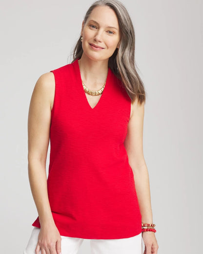 Textured Sleeveless V-Neck Tunic