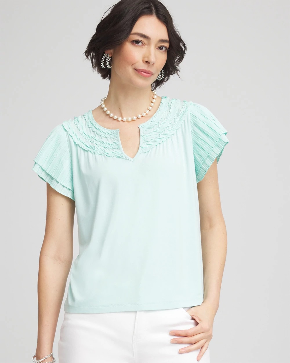 Touch of Cool™ Layered Pleated Flutter Tee