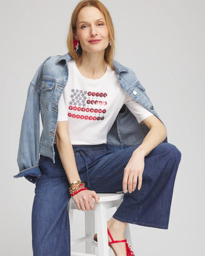 Flag Embellished Knit Tee