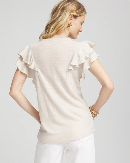 Embroidered Flutter-Sleeve Tee