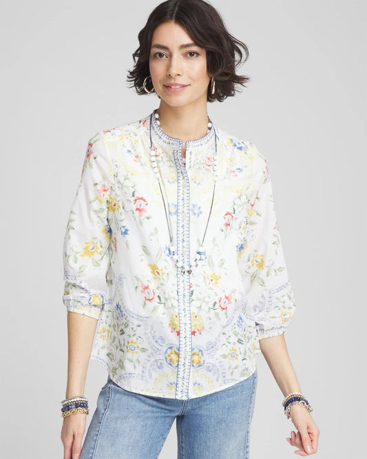Floral Billow-Sleeve Blouse