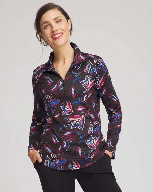 Zenergy® UPF Floral Half-Zip Pullover Top