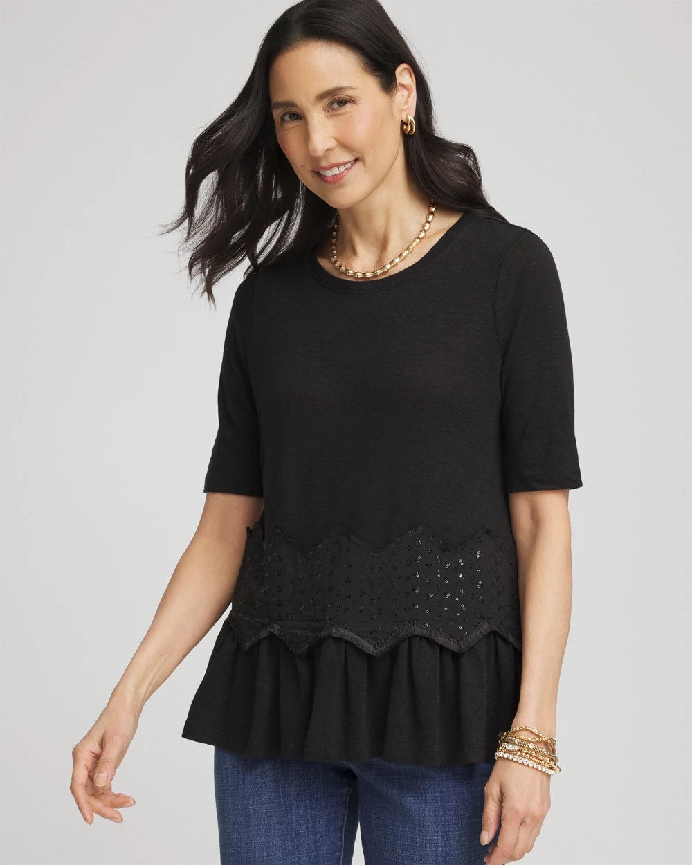 Chevron Sequin Peplum Linen Tee