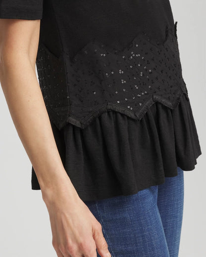 Chevron Sequin Peplum Linen Tee